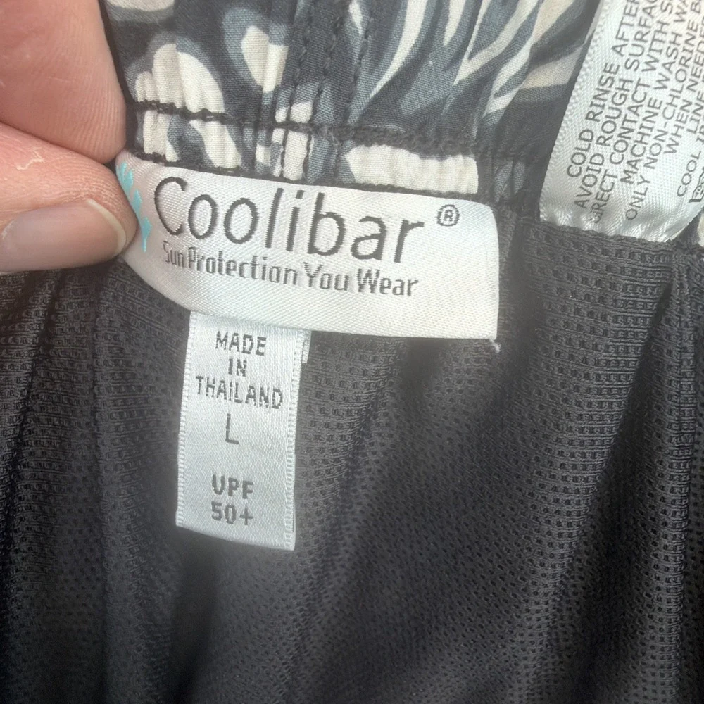 Coolibar Mens Swim Trunks Large UPF 50+ Black White Board Shorts Mesh Lined